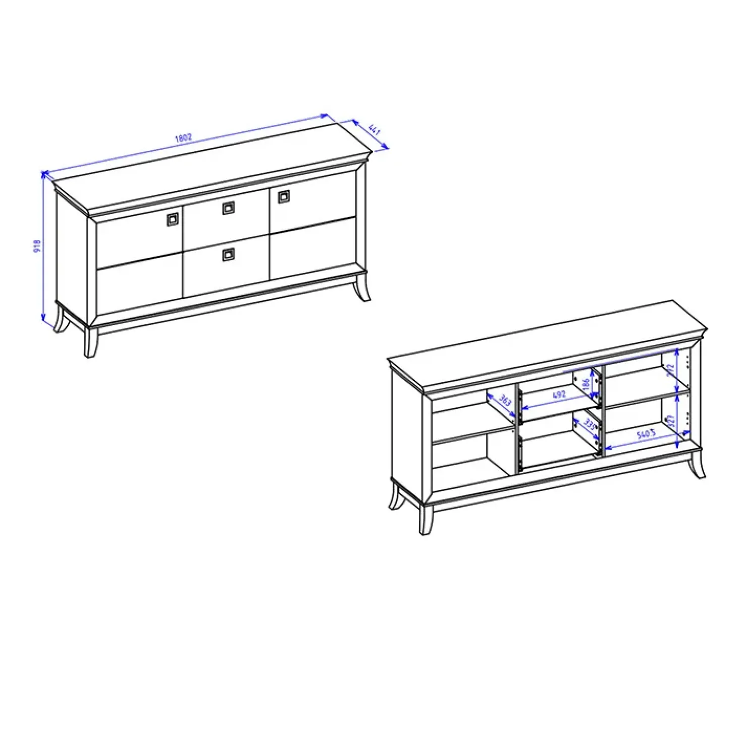 Garnero Arredamenti Madia 180x92h cm 2 ante 2 cassetti design moderno antracite lucido rovere scuro Umag Antracite - Wengè Online