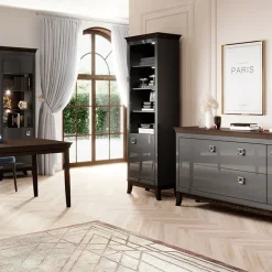 Garnero Arredamenti Madia 180x92h cm 2 ante 2 cassetti design moderno antracite lucido rovere scuro Umag Antracite - Wengè Online