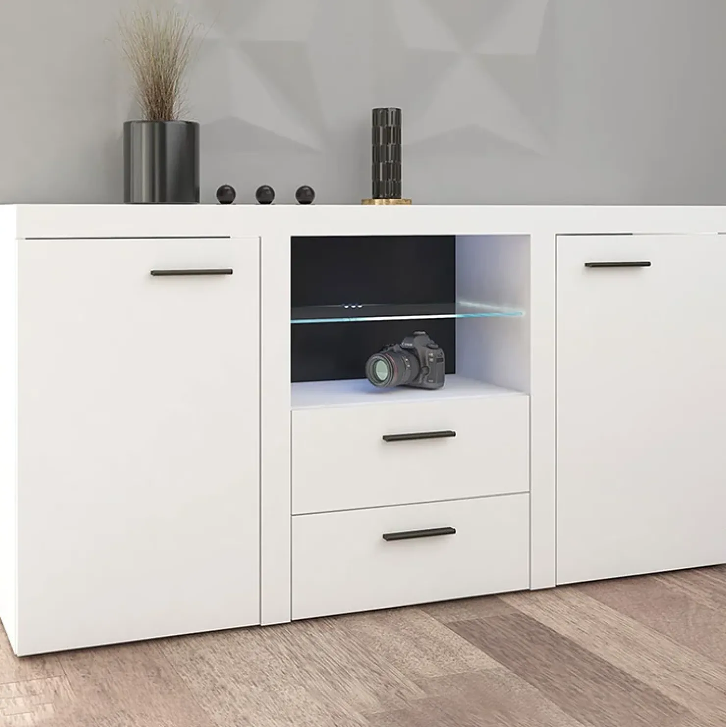 Garnero Arredamenti Madia 157x82h cm 2 ante 2 cassetti moderna bianco Haarlem Bianco Opaco Discount