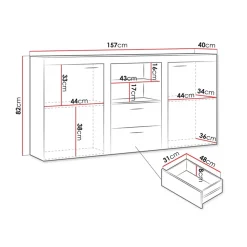 Garnero Arredamenti Madia 157x82h cm 2 ante 2 cassetti moderna bianco Haarlem Bianco Opaco Discount