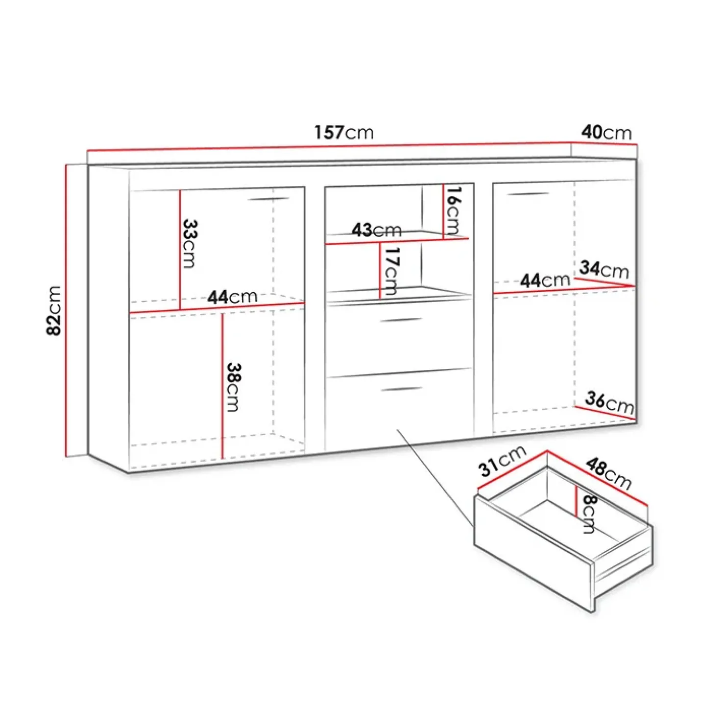 Garnero Arredamenti Madia 157x82h cm 2 ante 2 cassetti moderna bianco Haarlem Bianco Opaco Discount