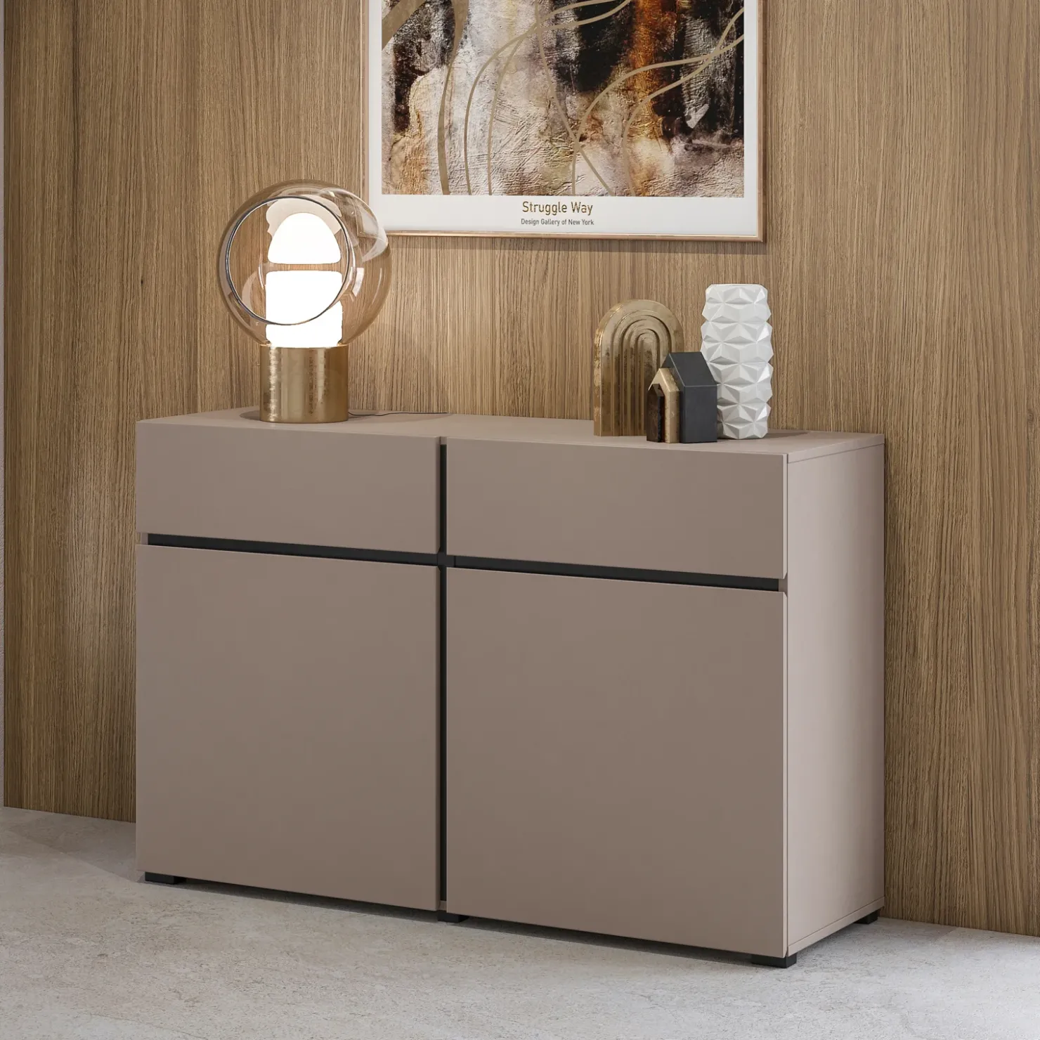 Garnero Arredamenti Madia 120x78h cm 2 ante 2 cassetti moderna nero Lolla Tortora Clearance