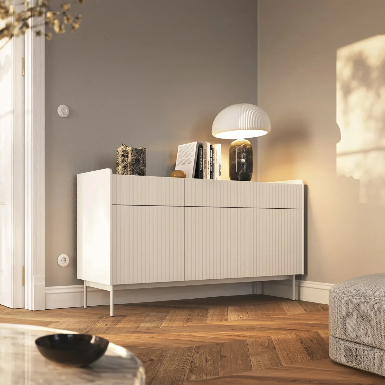 Garnero Arredamenti Madia 153x82h cm 3 ante 3 cassetti beige cannettato rovere Fioca Online