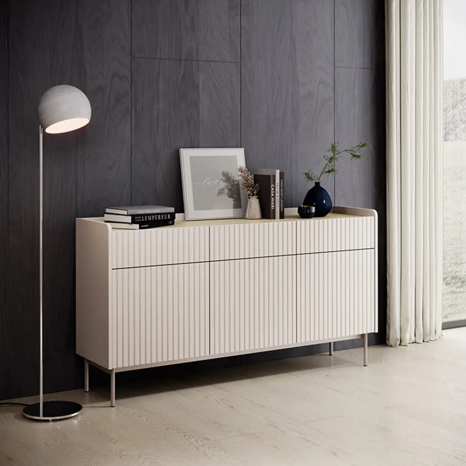 Garnero Arredamenti Madia 153x82h cm 3 ante 3 cassetti beige cannettato rovere Fioca Online