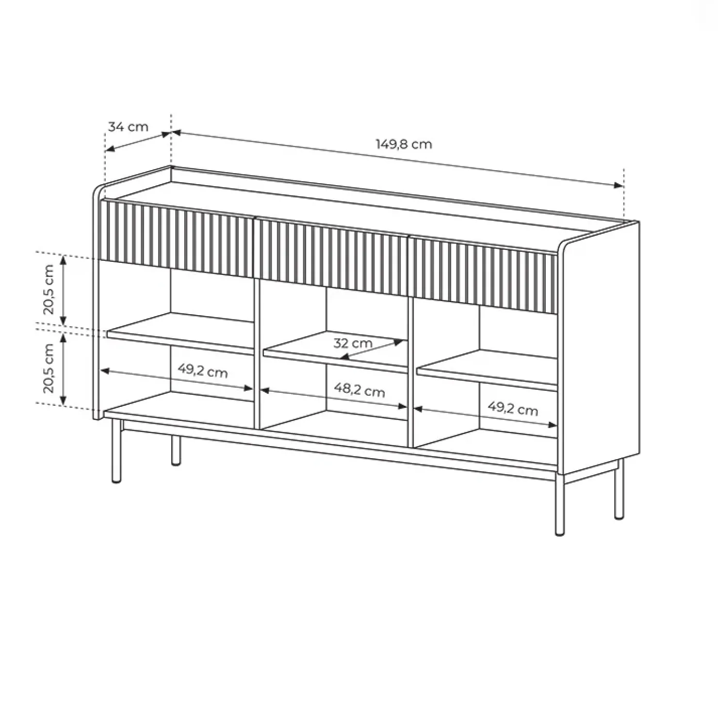 Garnero Arredamenti Madia 153x82h cm 3 ante 3 cassetti beige cannettato rovere Fioca Online