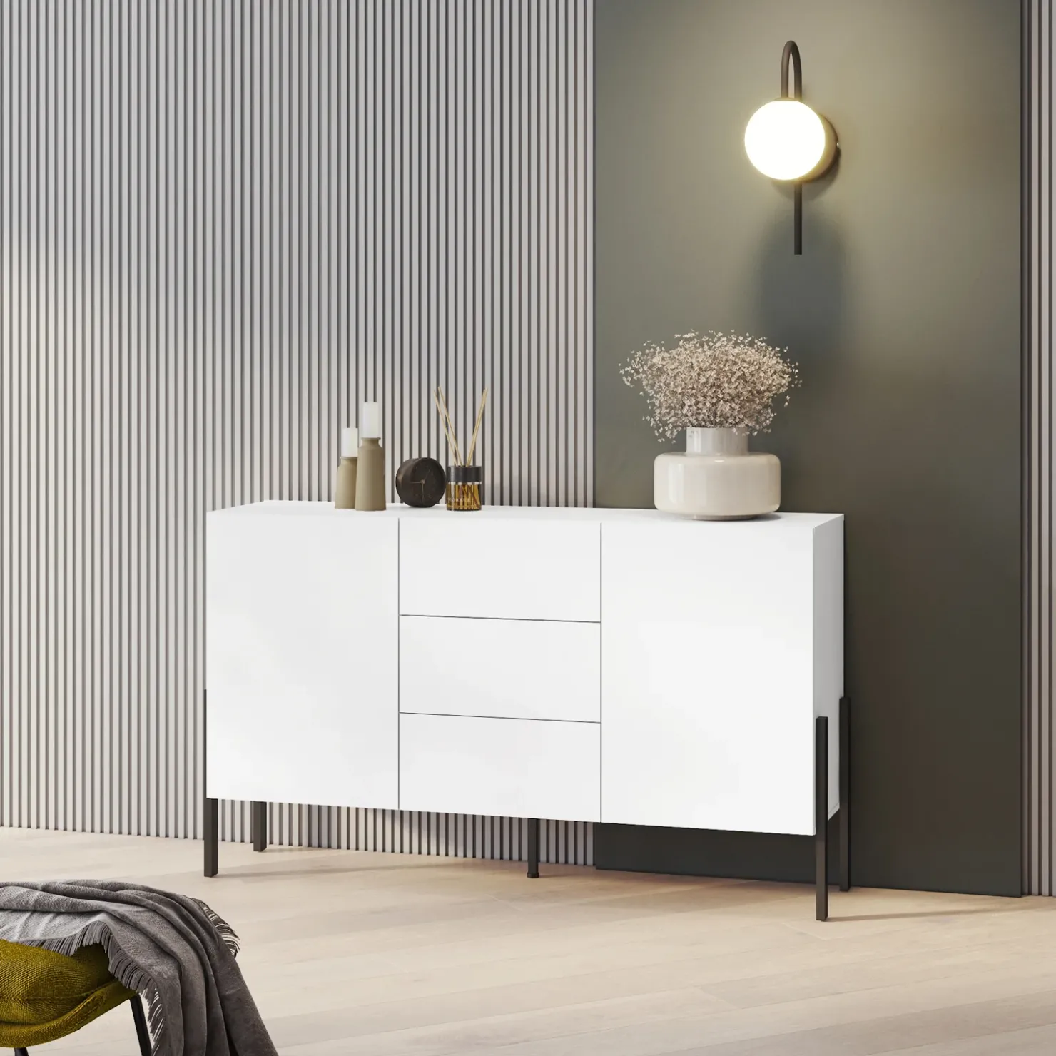 Garnero Arredamenti Madia 150x90h cm 2 ante 3 cassetti moderna bianco Simple Bianco Opaco Best