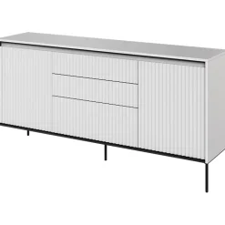 Garnero Arredamenti Madia 166x83h cm 2 ante 3 cassetti con led cannettato nero Camelia Bianco Opaco New