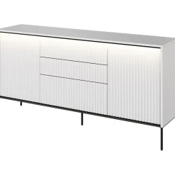 Garnero Arredamenti Madia 166x83h cm 2 ante 3 cassetti con led cannettato nero Camelia Bianco Opaco New