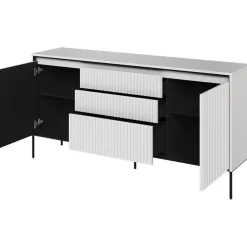 Garnero Arredamenti Madia 166x83h cm 2 ante 3 cassetti con led cannettato nero Camelia Bianco Opaco New