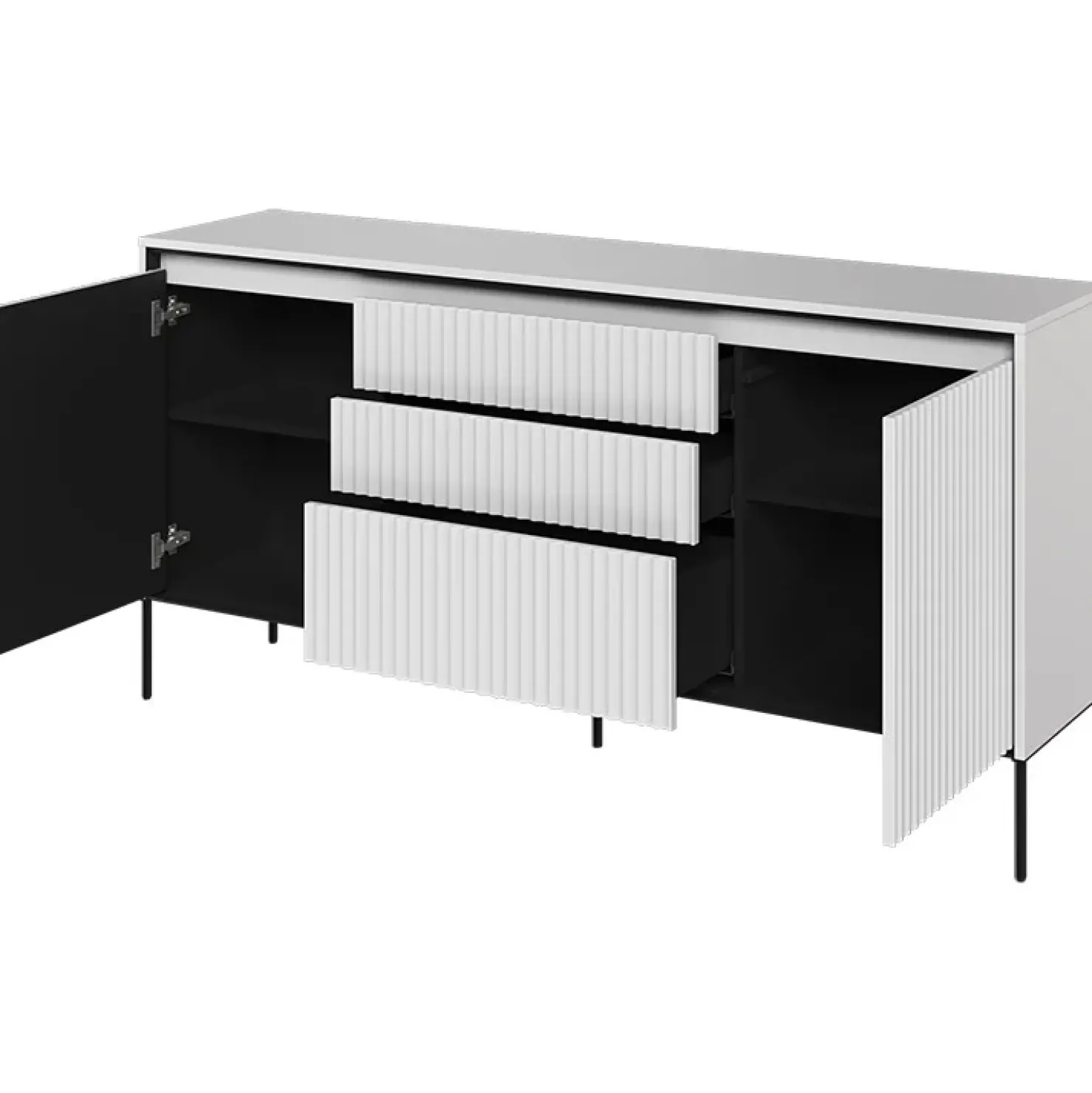 Garnero Arredamenti Madia 166x83h cm 2 ante 3 cassetti con led cannettato nero Camelia Bianco Opaco New