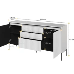 Garnero Arredamenti Madia 166x83h cm 2 ante 3 cassetti con led cannettato nero Camelia Bianco Opaco New