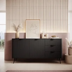 Garnero Arredamenti Madia 163x81h cm 2 ante 3 cassetti cannettato Ramis Nero Opaco Discount