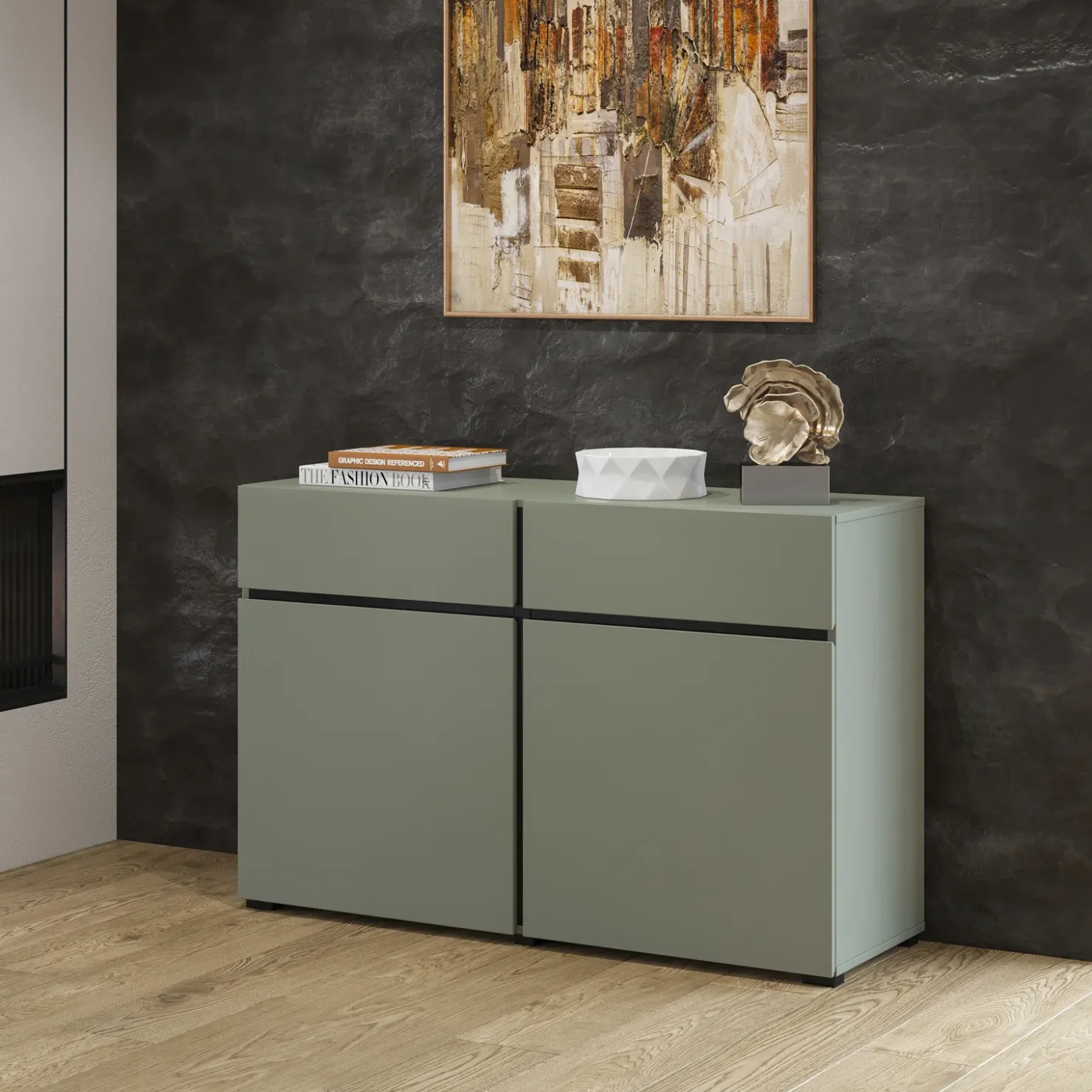 Garnero Arredamenti Madia 120x78h cm 2 ante 2 cassetti moderna verde nero Lolla Verde Salvia Discount