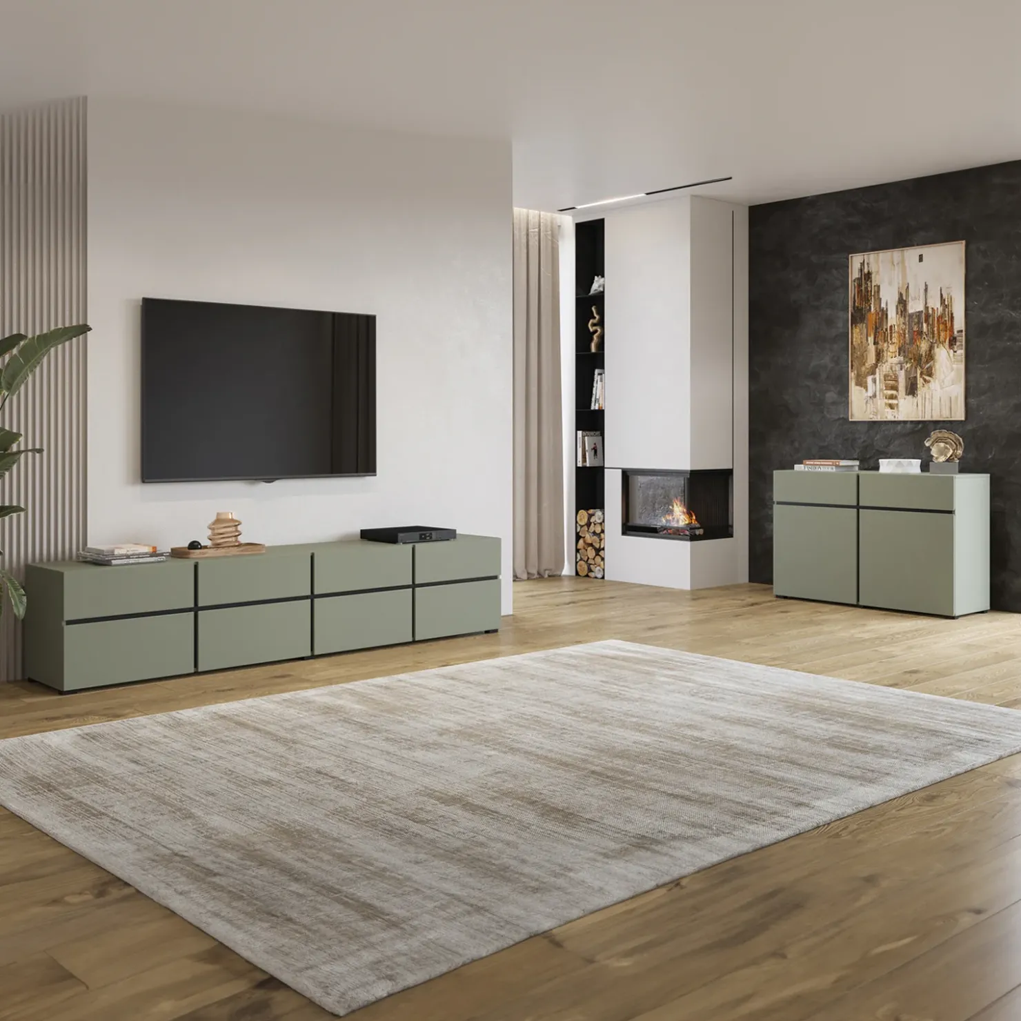Garnero Arredamenti Madia 120x78h cm 2 ante 2 cassetti moderna verde nero Lolla Verde Salvia Discount