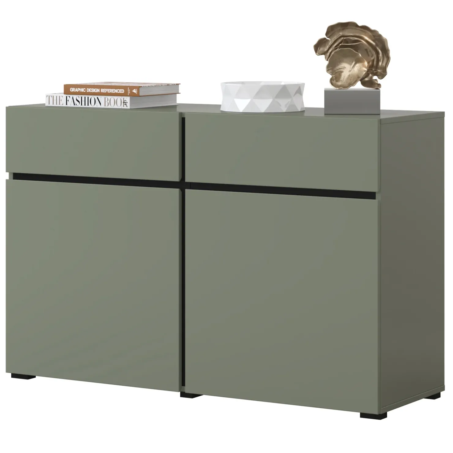 Garnero Arredamenti Madia 120x78h cm 2 ante 2 cassetti moderna verde nero Lolla Verde Salvia Discount