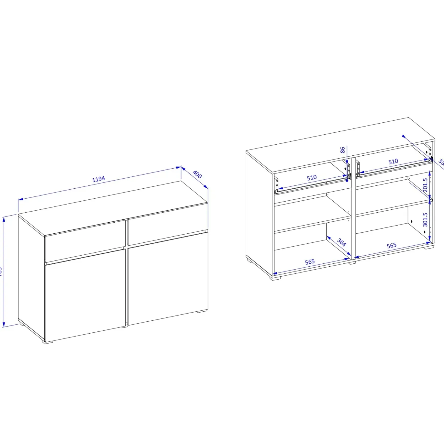 Garnero Arredamenti Madia 120x78h cm 2 ante 2 cassetti moderna verde nero Lolla Verde Salvia Discount