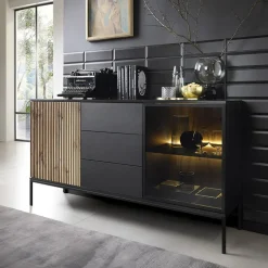 Garnero Arredamenti Madia 153x83h cm 2 ante 3 cassetti moderna nero rovere antico cannettato Bali Outlet