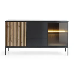 Garnero Arredamenti Madia 153x83h cm 2 ante 3 cassetti moderna nero rovere antico cannettato Bali Outlet