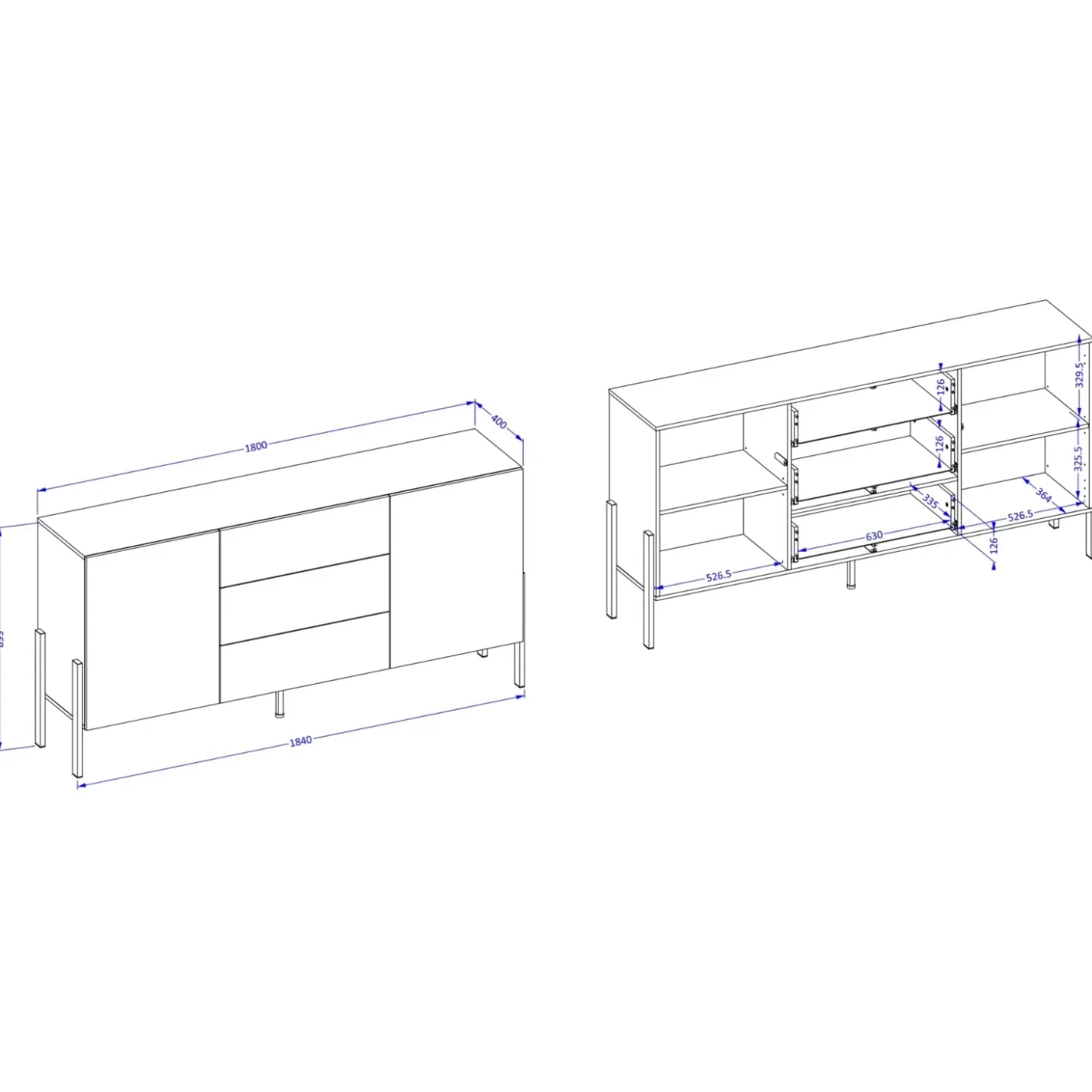 Garnero Arredamenti Madia 180x90h cm 2 ante 3 cassetti moderna bianco Simple Bianco Opaco