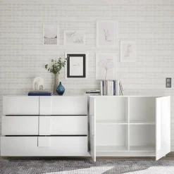 Garnero Arredamenti Madia 241x90h cm 2 ante 3 cassetti moderna bianco laccato lucido Alvarez Bianco Lucido Outlet