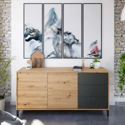 Garnero Arredamenti Madia 154x74h cm 2 ante 3 cassetti moderna rovere nodato antracite Rory Discount