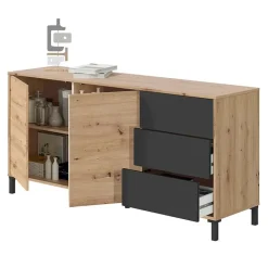 Garnero Arredamenti Madia 154x74h cm 2 ante 3 cassetti moderna rovere nodato antracite Rory Discount