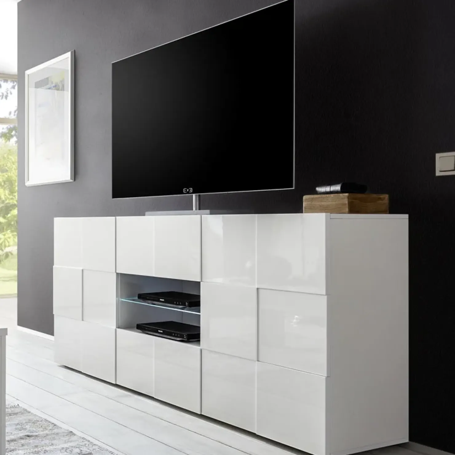 Garnero Arredamenti Madia 181x84h cm 2 ante 2 cassetti moderna Obsession Bianco Lucido New