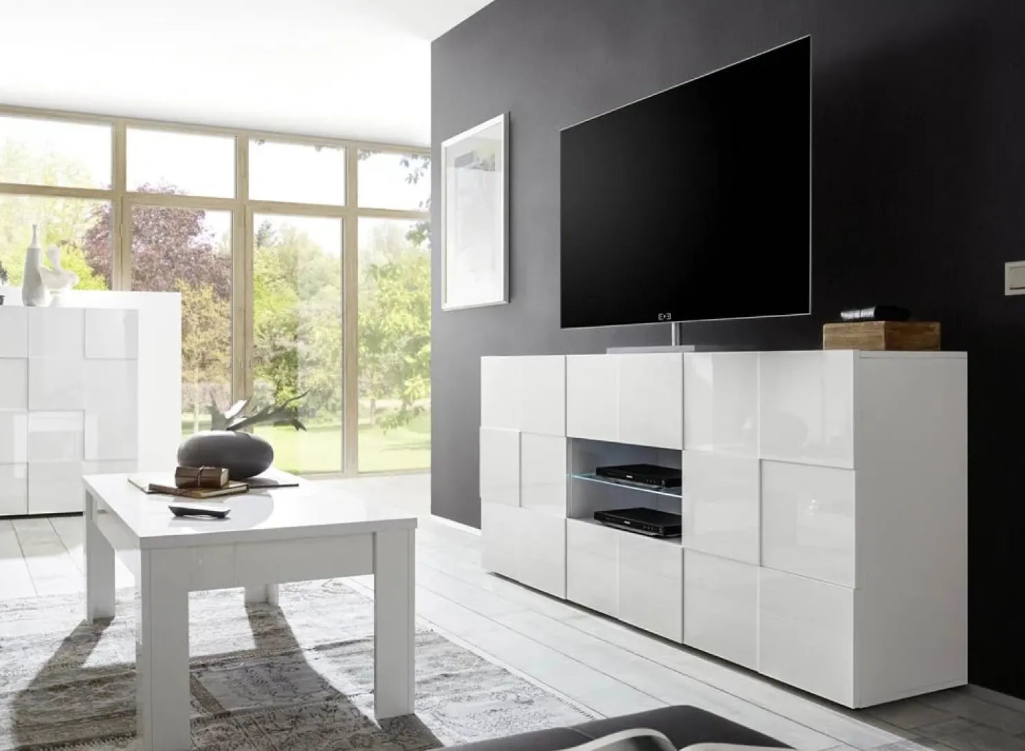 Garnero Arredamenti Madia 181x84h cm 2 ante 2 cassetti moderna Obsession Bianco Lucido New