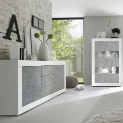 Garnero Arredamenti Madia 210x86h cm 2 ante 3 cassetti moderna bianco lucido cemento Eternity Cemento - Bianco Lucido Outlet