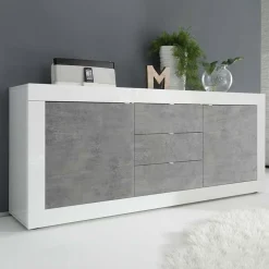 Garnero Arredamenti Madia 210x86h cm 2 ante 3 cassetti moderna bianco lucido cemento Eternity Cemento - Bianco Lucido Outlet