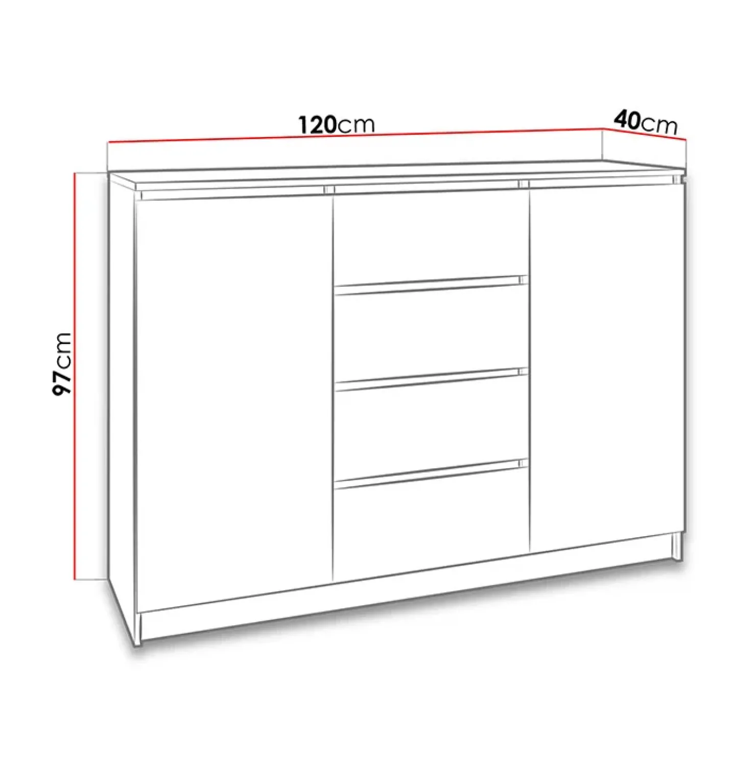 Garnero Arredamenti Madia 120x97h cm 2 ante 4 cassetti moderna bianco Velsen Outlet