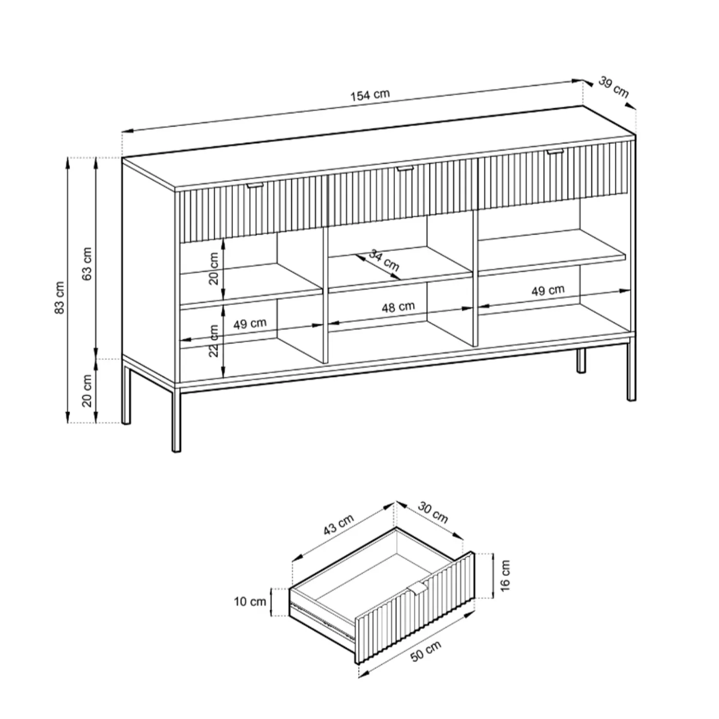 Garnero Arredamenti Madia 154x83h cm 3 ante 3 cassetti moderna Alisa Beige New