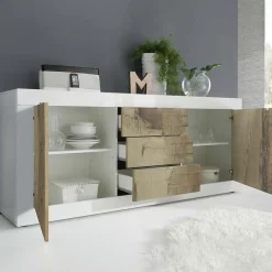 Garnero Arredamenti Madia 210x86h cm 2 ante 3 cassetti moderna bianco lucido pero Eternity Rovere - Bianco Lucido Online