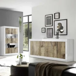 Garnero Arredamenti Madia 210x86h cm 2 ante 3 cassetti moderna bianco lucido pero Eternity Rovere - Bianco Lucido Online