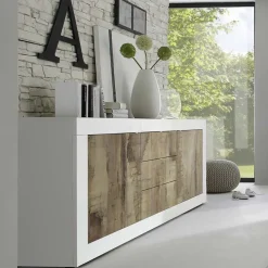 Garnero Arredamenti Madia 210x86h cm 2 ante 3 cassetti moderna bianco lucido pero Eternity Rovere - Bianco Lucido Online