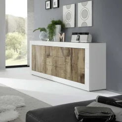 Garnero Arredamenti Madia 210x86h cm 2 ante 3 cassetti moderna bianco lucido pero Eternity Rovere - Bianco Lucido Online