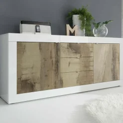Garnero Arredamenti Madia 210x86h cm 2 ante 3 cassetti moderna bianco lucido pero Eternity Rovere - Bianco Lucido Online