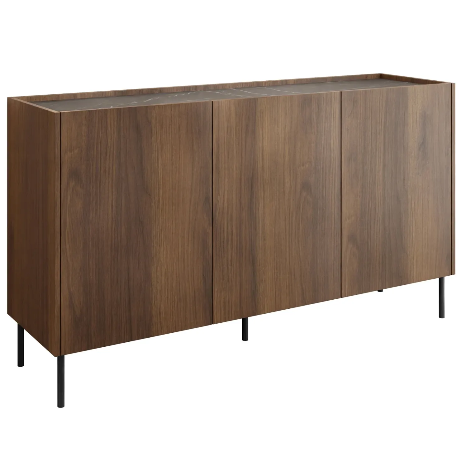 Garnero Arredamenti Madia 144x78h cm 3 ante 3 ripiani piano effetto marmo nero noce Caliva