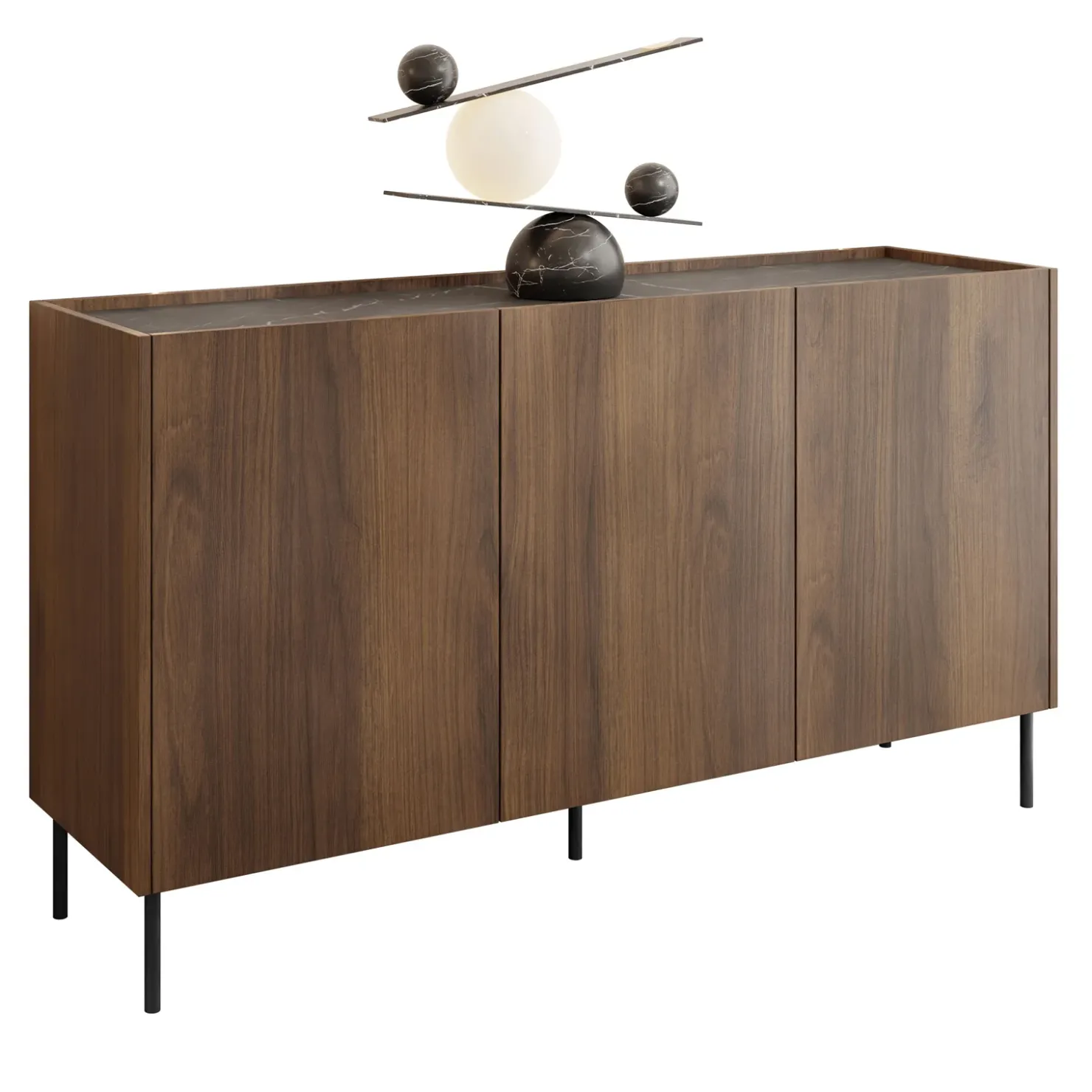 Garnero Arredamenti Madia 144x78h cm 3 ante 3 ripiani piano effetto marmo nero noce Caliva