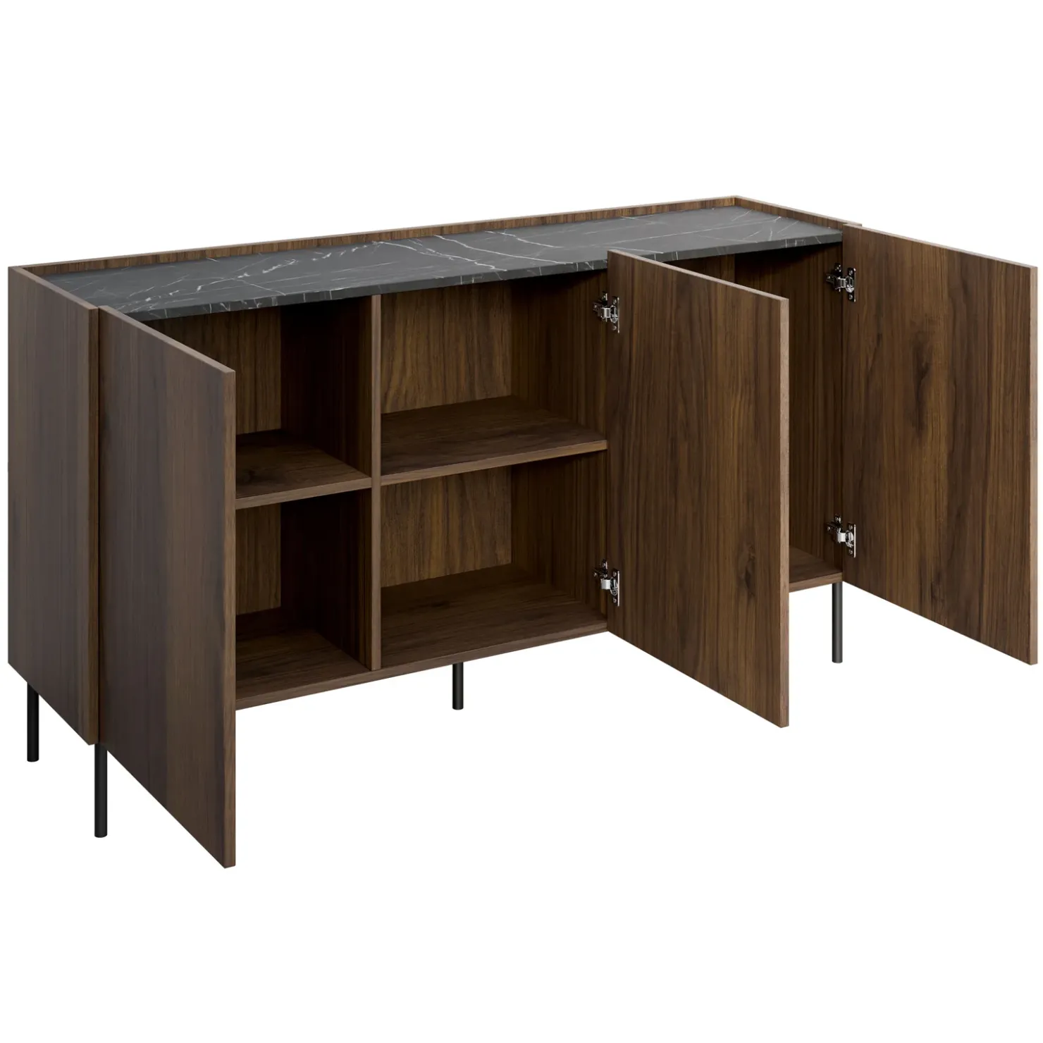 Garnero Arredamenti Madia 144x78h cm 3 ante 3 ripiani piano effetto marmo nero noce Caliva