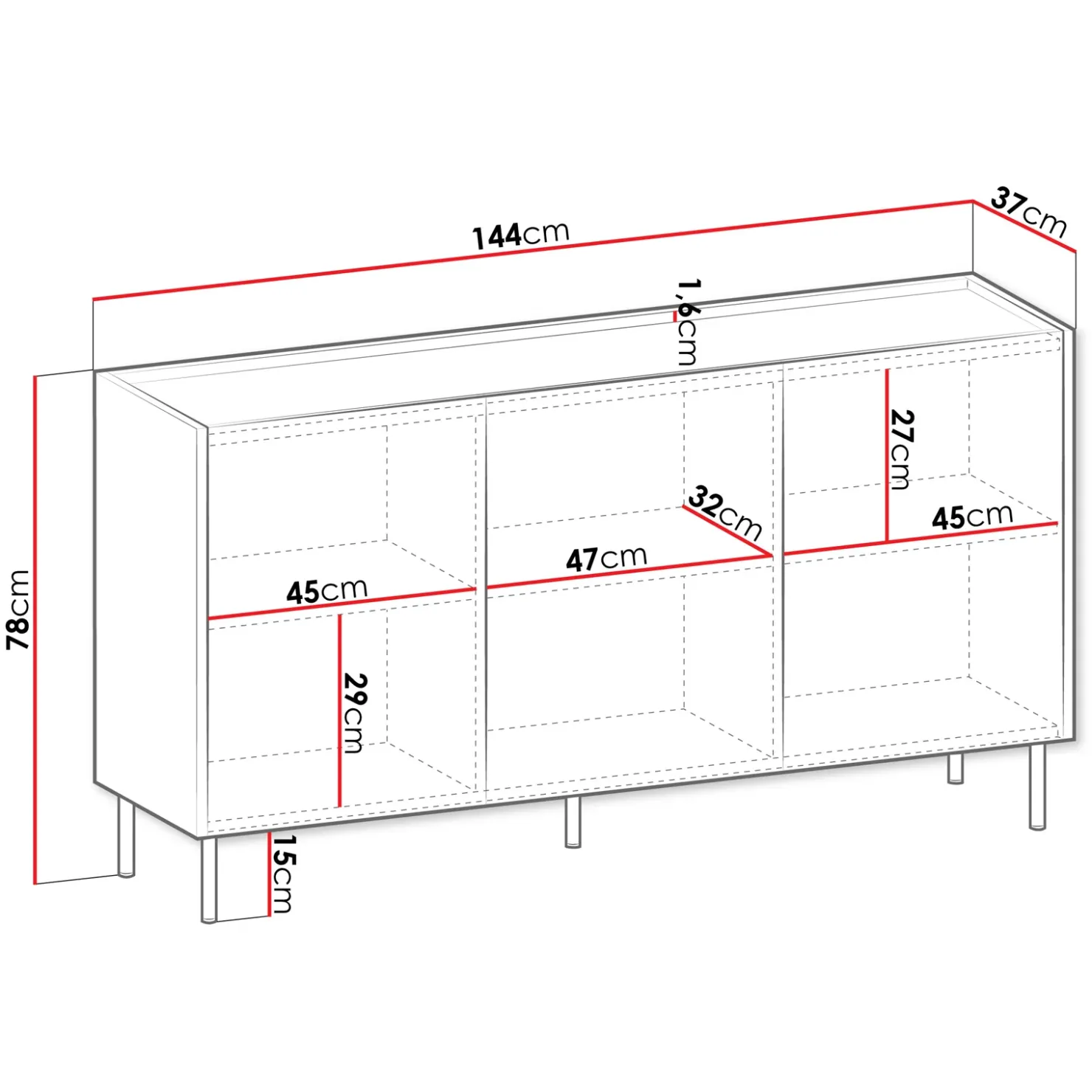 Garnero Arredamenti Madia 144x78h cm 3 ante 3 ripiani piano effetto marmo nero noce Caliva