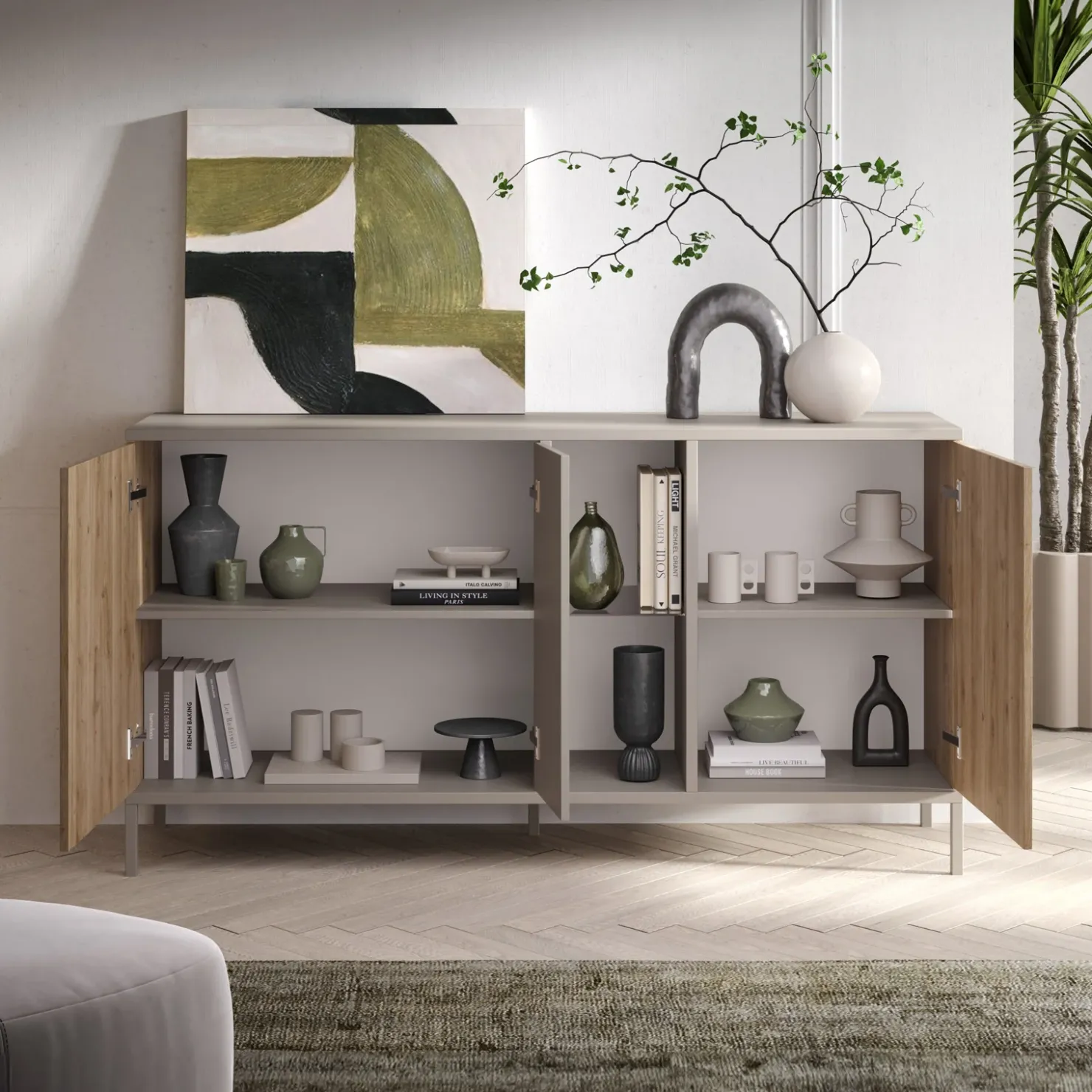 Garnero Arredamenti Madia 160x86h cm 3 ante 2 vani rovere chiaro beige Tony Online