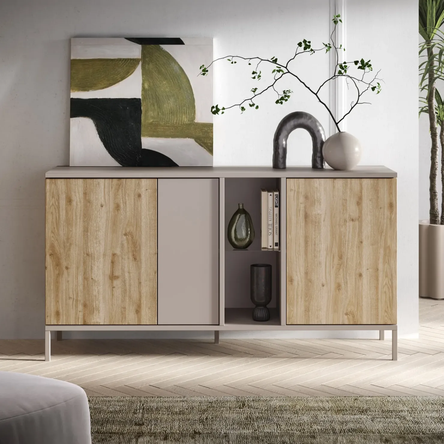 Garnero Arredamenti Madia 160x86h cm 3 ante 2 vani rovere chiaro beige Tony Online