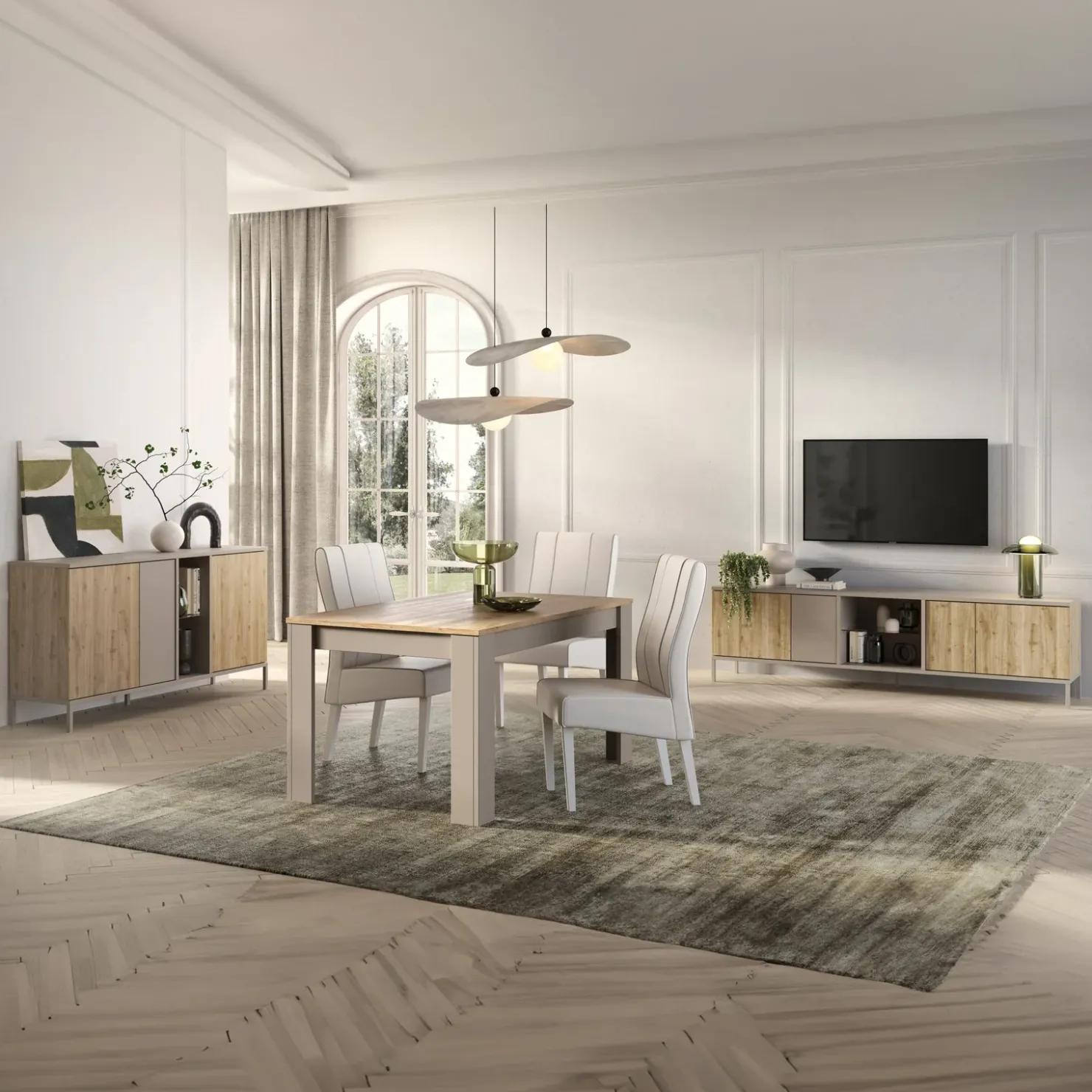 Garnero Arredamenti Madia 160x86h cm 3 ante 2 vani rovere chiaro beige Tony Online