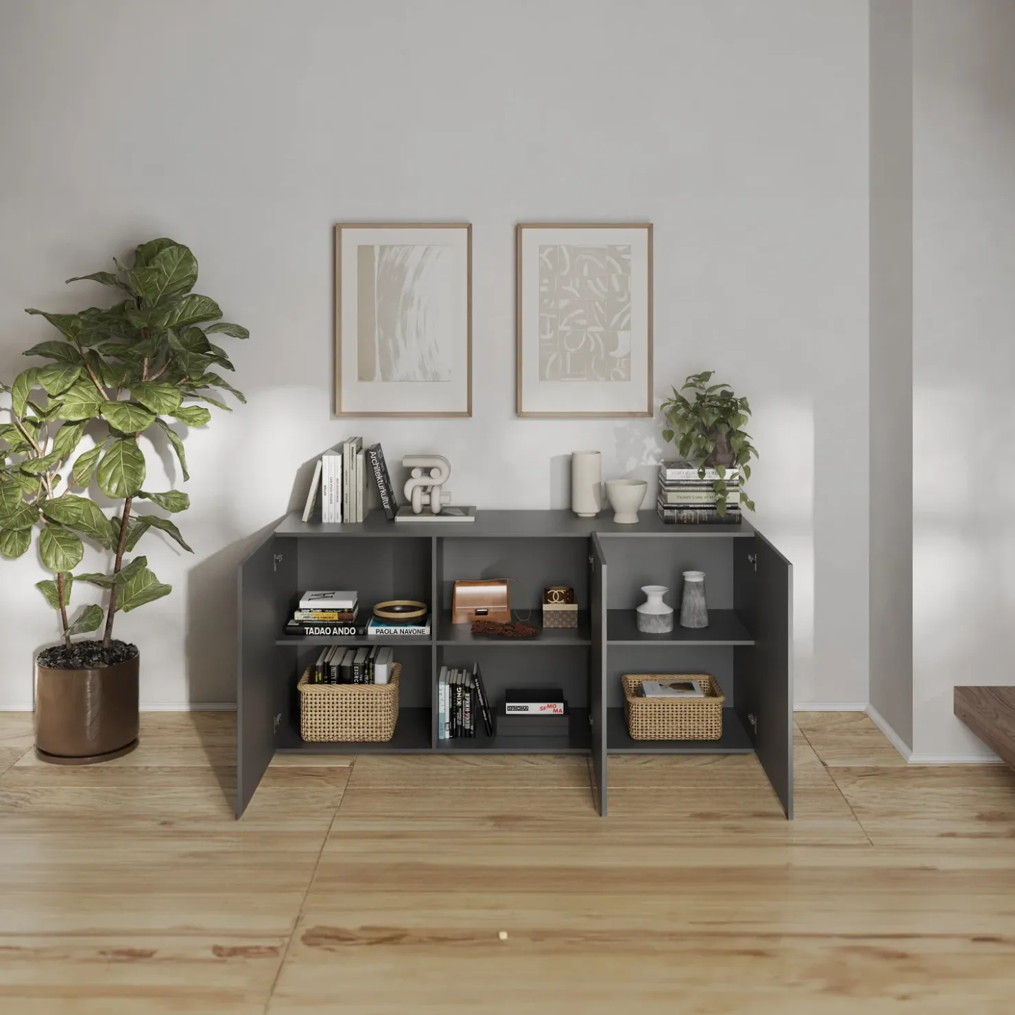 Garnero Arredamenti Madia 181x95h cm 3 ante antracite frontali serigrafati Seira Hot