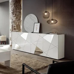 Garnero Arredamenti Madia 241x84h cm 4 ante con specchio e serigrafia Olimpo Bianco Lucido Discount