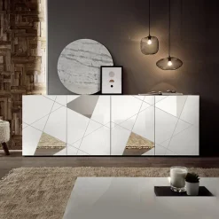 Garnero Arredamenti Madia 241x84h cm 4 ante con specchio e serigrafia Olimpo Bianco Lucido Discount