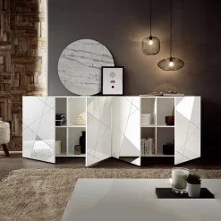 Garnero Arredamenti Madia 241x84h cm 4 ante con specchio e serigrafia Olimpo Bianco Lucido Discount