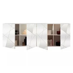 Garnero Arredamenti Madia 241x84h cm 4 ante con specchio e serigrafia Olimpo Bianco Lucido Discount