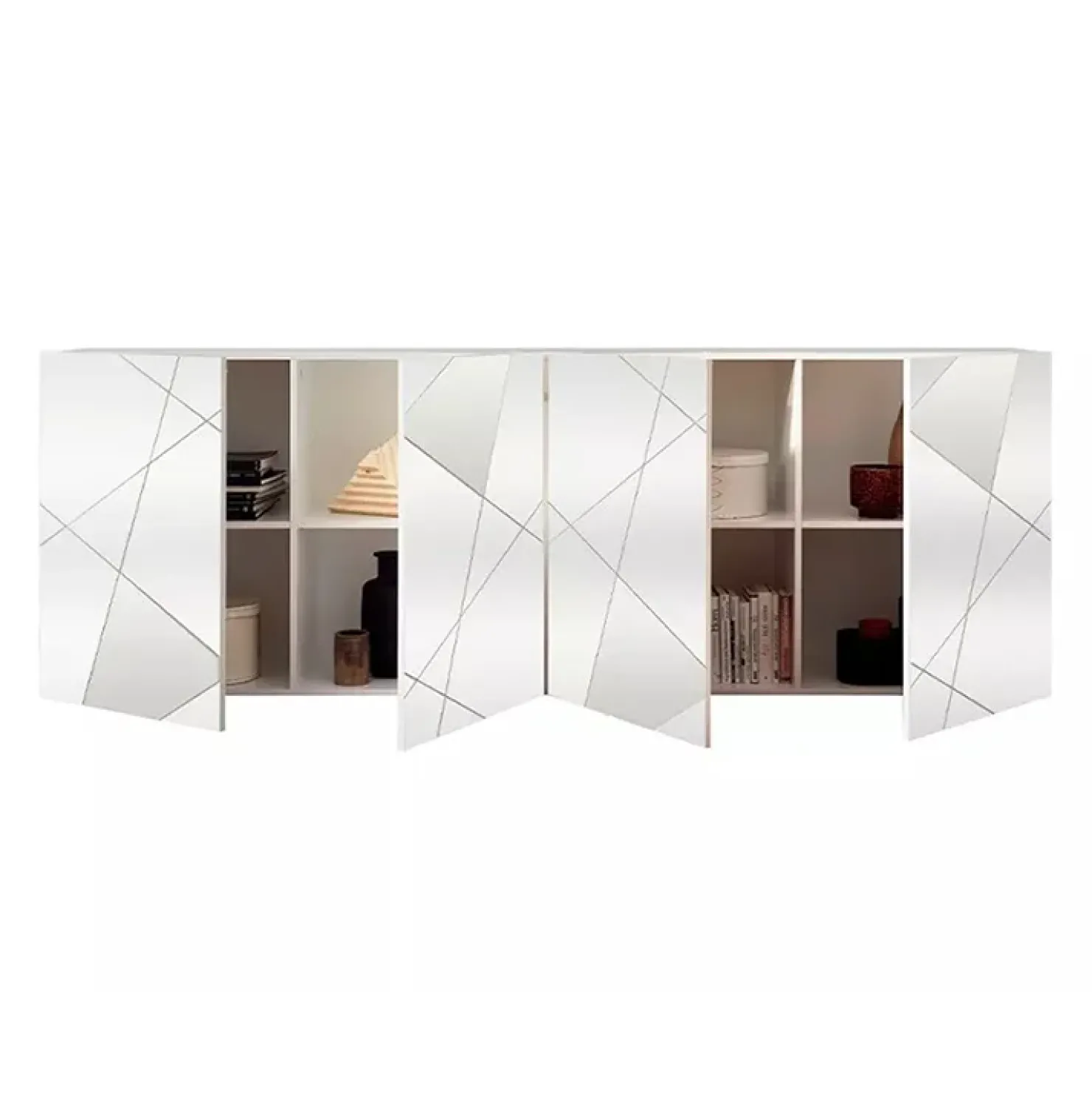 Garnero Arredamenti Madia 241x84h cm 4 ante con specchio e serigrafia Olimpo Bianco Lucido Discount